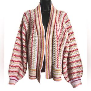 GRACE + KARMA Women's Loose Weave Multi Colore Open Front Cardigan